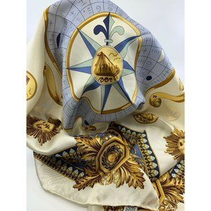 Sacha For Basha Silk Scarf Square Zodiac Beige Sun Star 34” Hand Rolled Twill
